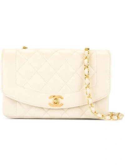 Pre-owned Chanel Vintage 古着菱形绗缝单肩包 - 白色 In White