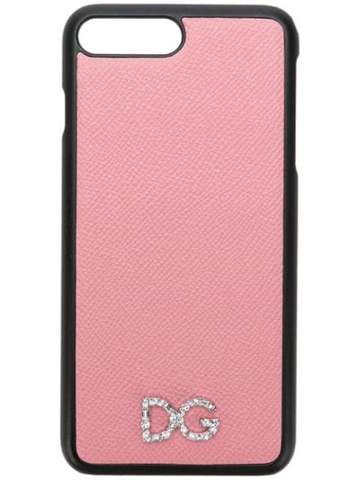 Dolce & Gabbana Crystal Logo Plaque Iphone 8 Plus Case In Pink