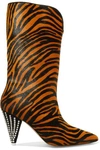 ATTICO BETTA CRYSTAL-EMBELLISHED TIGER-PRINT CALF HAIR KNEE BOOTS