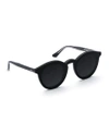 Krewe Collins Round Monochromatic Acetate Sunglasses W/ Nylon Overlay Lens In Black