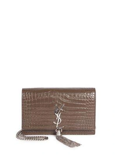 Saint Laurent Stamped Croc Kate Wallet-on-chain In Brown