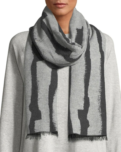 Eileen Fisher Recycled Cotton-blend Jacquard Streaks Scarf In Charcoal