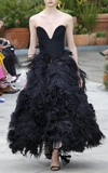 OSCAR DE LA RENTA STRAPLESS FEATHER-EMBELLISHED CREPE GOWN,19SE045TUL