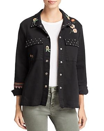 Billy T Embroidery Stud Detail Cotton Twill Jacket In Black