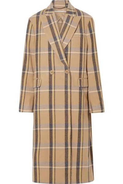 Stella Mccartney Oversized Double-breasted Checked Wool Coat In Beige