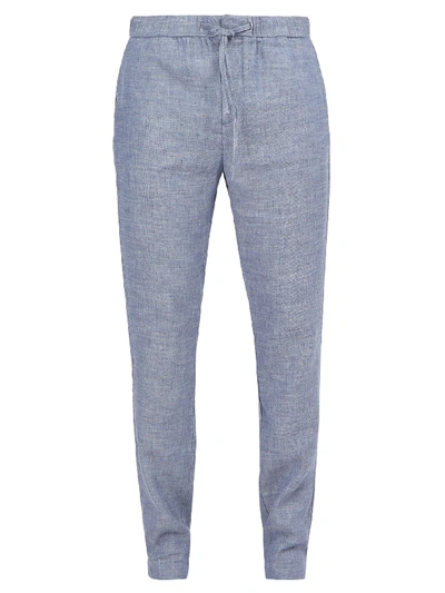 Frescobol Carioca Oscar Linen & Cotton Chino Trousers In Blue