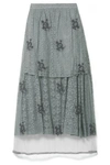 STELLA MCCARTNEY EMBROIDERED TULLE-PANELED CORDED LACE MIDI SKIRT