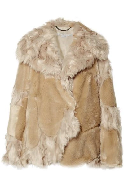 Stella Mccartney Oversized Patchwork Faux Fur Coat In Beige