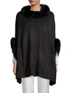 ADRIENNE LANDAU DYED FOX FUR TRIMMED PONCHO,0400099009498