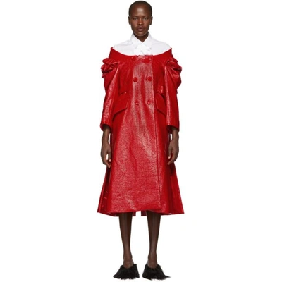 Simone Rocha Waxed Double-breasted Coat With Cut-out Sleeves In Red