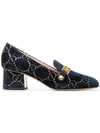 GUCCI INK BLUE SYLVIE 55 VELVET AND LEATHER PUMPS