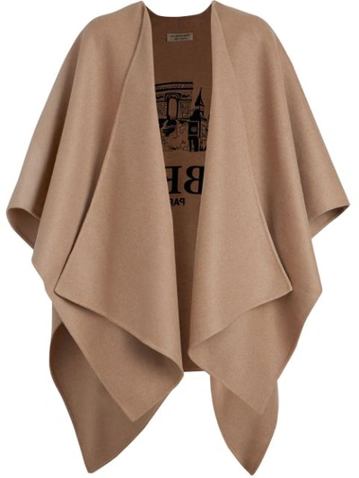 Burberry Embroidered Skyline Cashmere Poncho In Neutrals