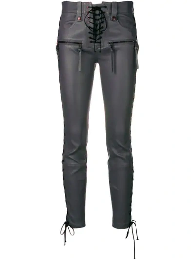 Ben Taverniti Unravel Project Unravel Project Lace-up Leather Trousers - 灰色 In Grey