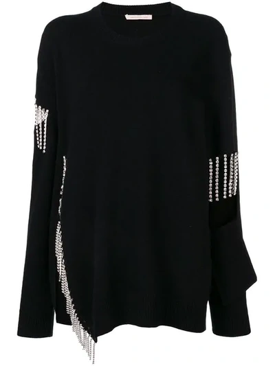Christopher Kane Fringed Crystal-embellished Wool Sweatshirt In Black