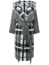 Stella Mccartney Hooded Checked Wool-blend Coat In Grey