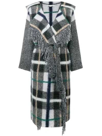 Stella Mccartney Hooded Checked Wool-blend Coat In Grey