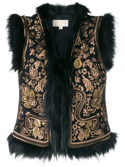 Michael Michael Kors Fur Trim Waistcoat In Black