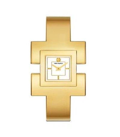 Tory Burch T Bangle Watch, Gold-tone/cream, 25 Mm In Cream/gold
