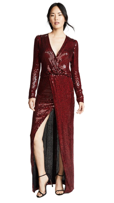 Galvan Vera Red Sequin-embellished Silk Gown