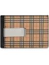 BURBERRY BURBERRY SMALL SCALE CHECK AND LEATHER MONEY CLIP CARD CASE - YELLOW