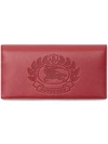 BURBERRY BURBERRY EMBOSSED CREST LEATHER CONTINENTAL WALLET - PINK