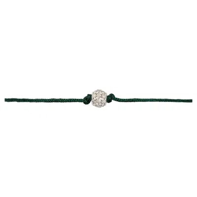 Pre-owned 15degreeslondon 14k Diamond Bead Bracelet With Dark Green Nylon