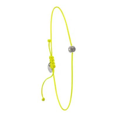 Pre-owned 15degreeslondon 14k Diamond Bead Bracelet With Neon Yellow Nylon