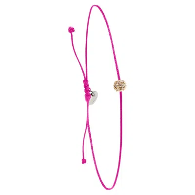 Pre-owned 15degreeslondon 14k Diamond Bead Bracelet With Pink Nylon