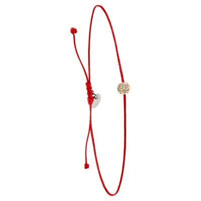 Pre-owned 15degreeslondon 14k Diamond Bead Bracelet With Red Nylon