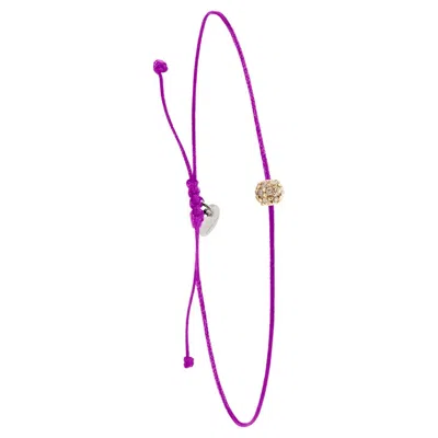 Pre-owned 15degreeslondon 14k Diamond Bead Bracelet With Violet Nylon In Purple