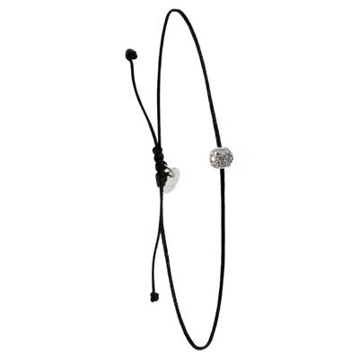 Pre-owned 15degreeslondon 14k White Gold Diamond Bead Bracelet With Black Nylon