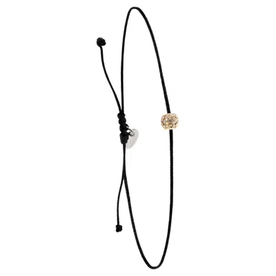 Pre-owned 15degreeslondon 14k Yellow Gold Diamond Bead Bracelet With Black Nylon
