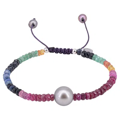 Pre-owned 15degreeslondon 17 Carat Gemstone Bracelet With Tahiti Pearl And Drawstring Closure In Multi