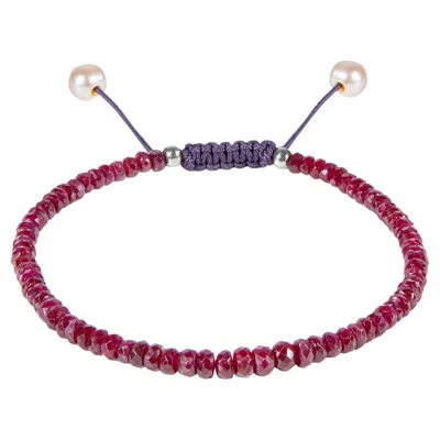 Pre-owned 15degreeslondon About 18ct Natural Ruby Beaded Bracelet With Drawstring Closure In Multiple