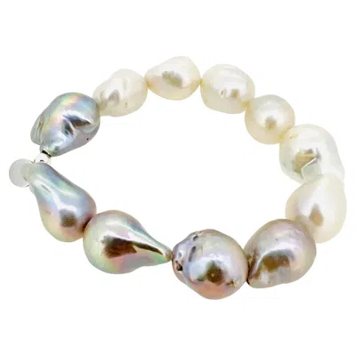 Pre-owned 15degreeslondon Baroque Freshwater Pearl Bracelet - White And Gray Pearls