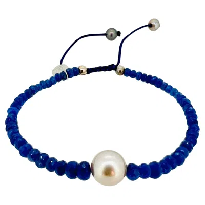 Pre-owned 15degreeslondon Beaded Bracelet With About 18 Carat Natural Sapphires And Tahiti Pearl In Multiple