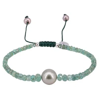 Pre-owned 15degreeslondon Bracelet With About 16 Carat Natural Emeralds And Tahiti Pearl In Multi