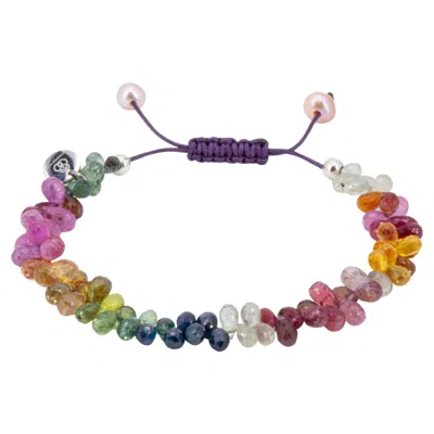 Pre-owned 15degreeslondon Bracelet With About 55 Carat Sapphire Drops And Drawstring Closure In Blue