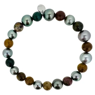 Pre-owned 15degreeslondon Faceted Jaspis Beads & Tahitian Pearl Men's Bracelet In Multi