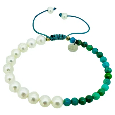 Pre-owned 15degreeslondon Freshwater Pearl - Turquoise Drawstring Bracelet In Multi