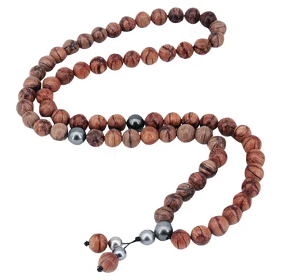 Pre-owned 15degreeslondon Handmade 12mm Tahitian Pearl And Abelia Wood Beaded Necklace For Men In Multi