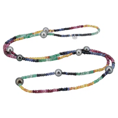 Pre-owned 15degreeslondon Long Necklace With Tahiti Pearls And About 150 Carat Gemstones In Multi