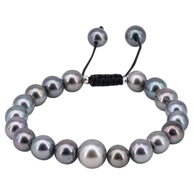 Pre-owned 15degreeslondon Modern Tahiti Pearl Bracelet With Black Drawstring Closure