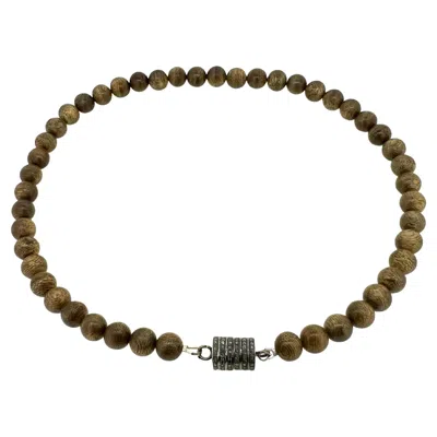 Pre-owned 15degreeslondon Oud Wood Bead Necklace With Silver Diamond Magnetic Closure In Multi