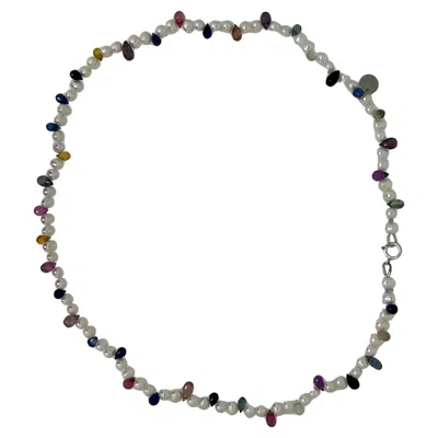 Pre-owned 15degreeslondon Rainbow Sapphire & Pearl Whisper Necklace In Blue