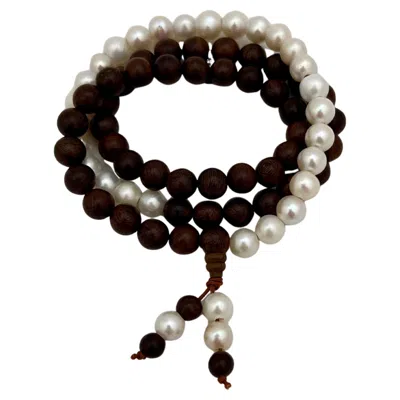 Pre-owned 15degreeslondon Sandalwood & Freshwater Pearl Buddhist-inspired Necklace/bracelet In Multi