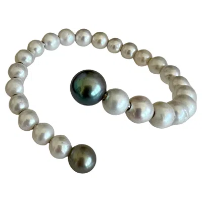 Pre-owned 15degreeslondon Serpentine Pearl Bangle With Tahitian Accents In Multi