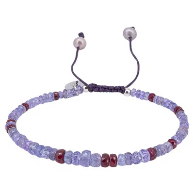 Pre-owned 15degreeslondon Tanzanite And Ruby Bracelet With Purple Drawstring Closure