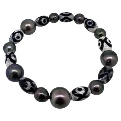 Pre-owned 15degreeslondon Tibetan Agate & Multi-hue Tahiti Pearl Men's Bracelet