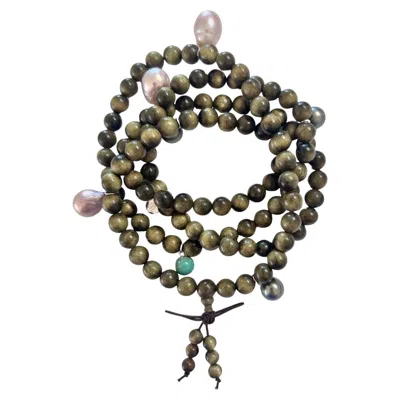 Pre-owned 15degreeslondon Unisex Phoebe Cat Wood Necklace With Multi-pearl Charms